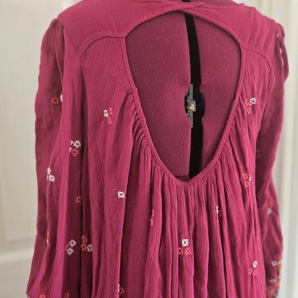 Free People Magenta Embroidered Long Sleeve Mini Semi Backless Dress - Picture 6 of 11